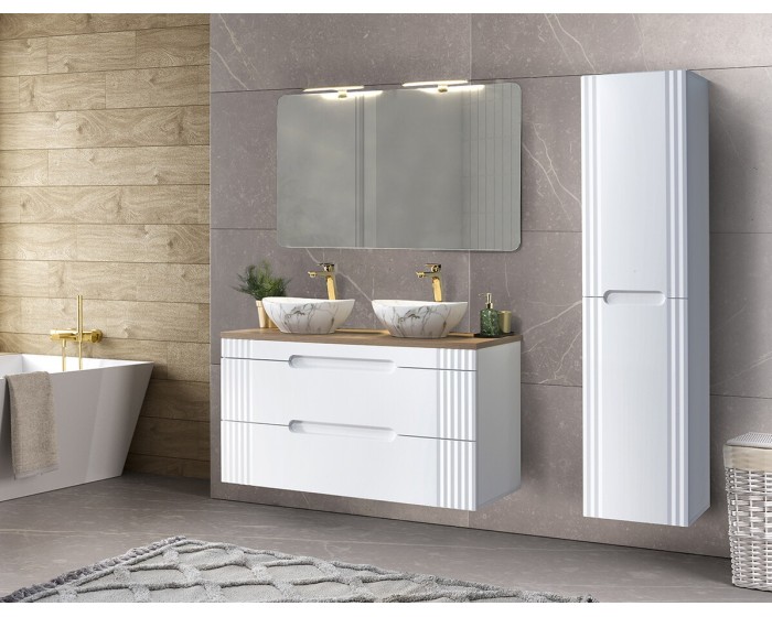 Koupelnová sestava Fiji s umyvadly, skříňkami a zrcadlem 120 cm bílá/dub coast evoke