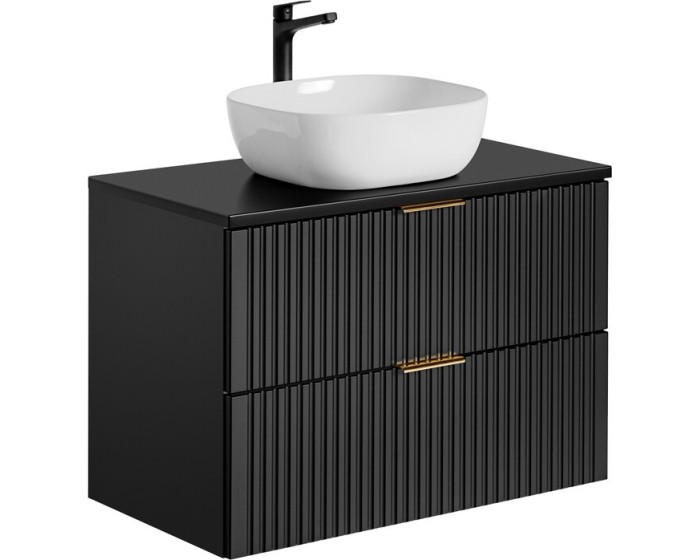 Závěsná skříňka Casad II s deskou a umyvadlem 80 cm černá