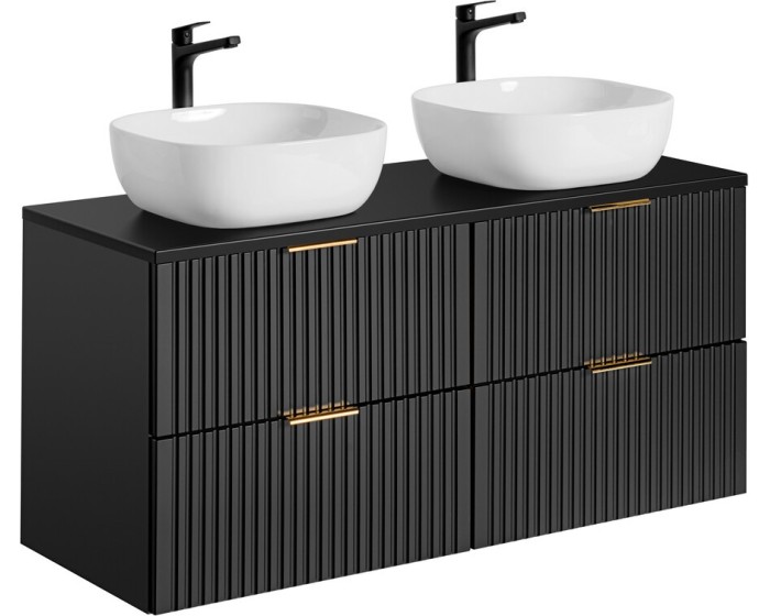 Závěsná skříňka Casad Smile s deskou a umyvadly 120 cm černá