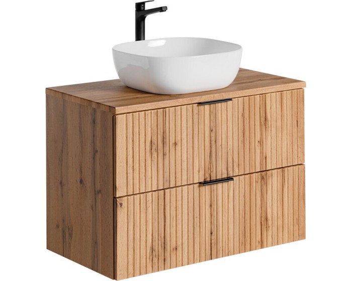 Závěsná skříňka Casad Smile s deskou a umyvadlem 80 cm dub wotan