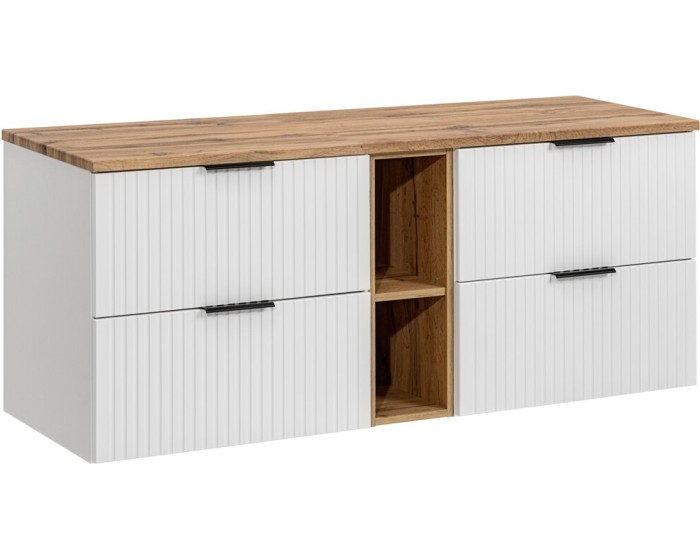 Závěsná skříňka pod umyvadlo Casad s deskou 140 cm bílá/dub wotan