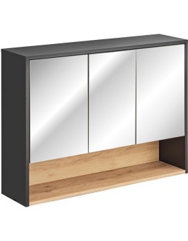 Závěsná koupelnová skříňka se zrcadlem Borneo Cosmos 845 3D šedá/dub artisan