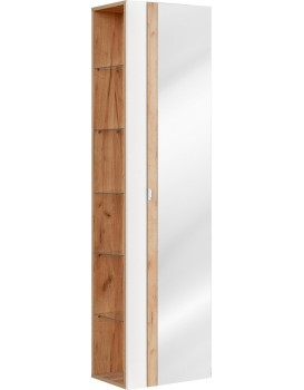 Koupelnová skříňka sloupek se zrcadlem Capri 803 1D bílý lesk/dub craft zlatý