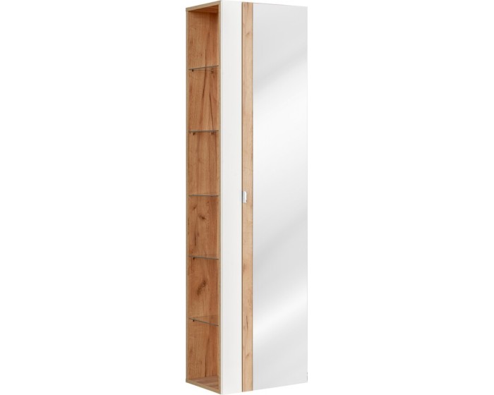Koupelnová skříňka sloupek se zrcadlem Capri 803 1D bílý lesk/dub craft zlatý
