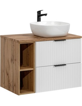 Závěsná skříňka Casad s deskou a umyvadlem II 80 cm bílá/dub wotan