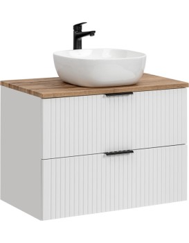 Závěsná skříňka Casad s deskou a umyvadlem 80 cm bílá/dub wotan