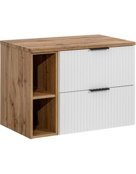 Závěsná skříňka pod umyvadlo Casad s deskou 80 cm bílá/dub wotan