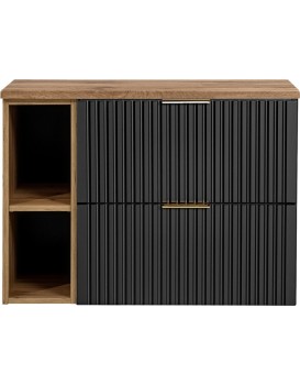 Závěsná skříňka pod umyvadlo Casad s deskou 80 cm černá/dub wotan