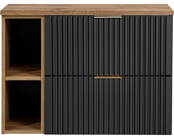 Závěsná skříňka pod umyvadlo Casad s deskou 80 cm černá/dub wotan