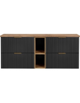 Závěsná skříňka pod umyvadlo Casad s deskou 140 cm černá/dub wotan