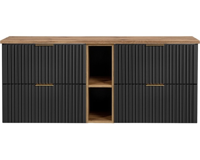 Závěsná skříňka pod umyvadlo Casad s deskou 140 cm černá/dub wotan
