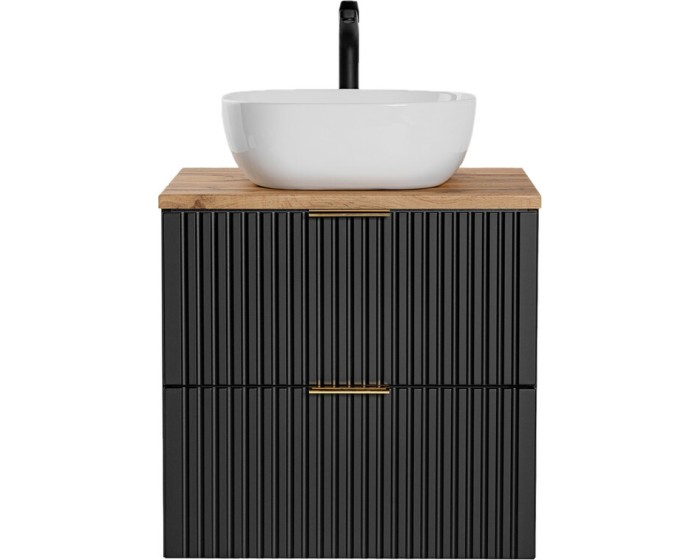 Závěsná skříňka Casad s deskou a umyvadlem 60 cm černá/dub wotan