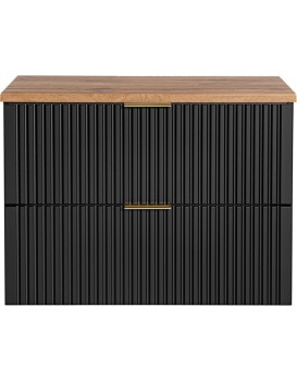 Závěsná skříňka pod umyvadlo Casad II s deskou 80 cm černá/dub wotan