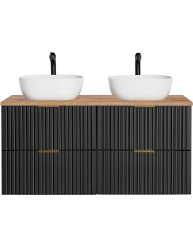 Závěsná skříňka Casad Smile s deskou a umyvadly 120 cm černá/dub wotan
