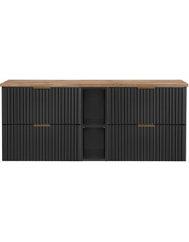 Závěsná skříňka pod umyvadlo Casad s deskou 140 cm dub wotan/černá