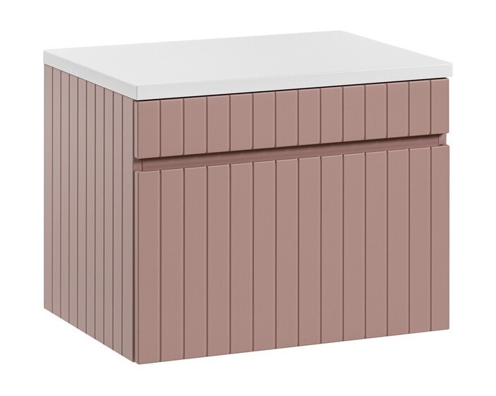 Závěsná skříňka pod umyvadlo Iconic s deskou 60 cm růžová/bílá