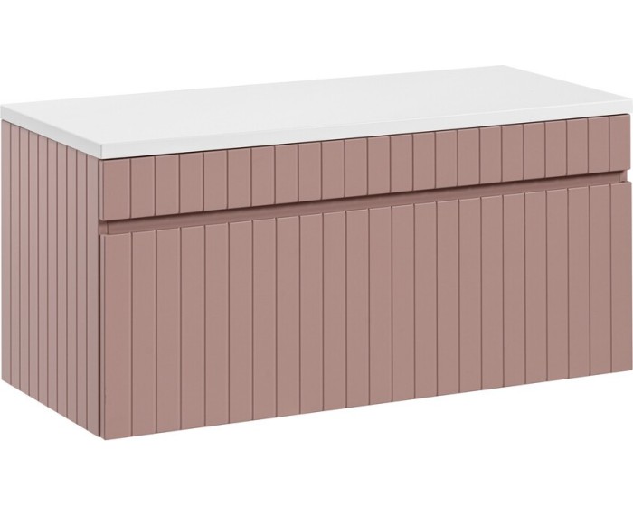 Závěsná skříňka pod umyvadlo Iconic s deskou 100 cm růžová/bílá