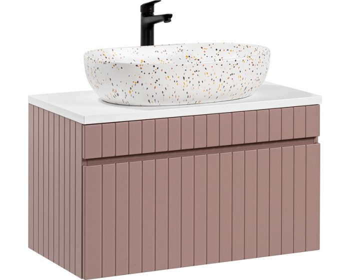 Závěsná skříňka Iconic I s deskou a umyvadlem 80 cm růžová/bílá