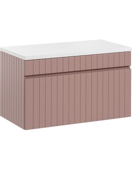 Závěsná skříňka pod umyvadlo Iconic s deskou 80 cm růžová/bílá
