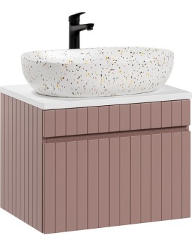 Závěsná skříňka Iconic s deskou a umyvadlem 60 cm růžová/bílá