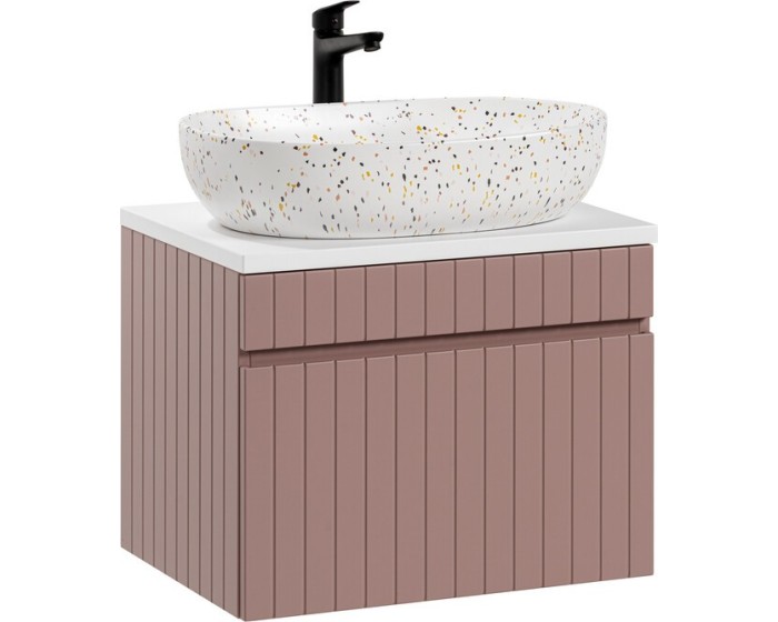 Závěsná skříňka Iconic s deskou a umyvadlem 60 cm růžová/bílá