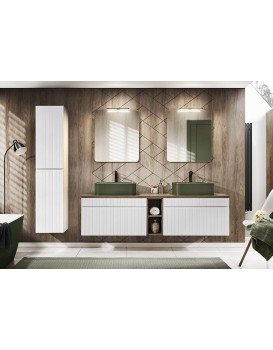 Koupelnová sestava Iconic s deskou, umyvadly, skříňkami a zrcadlem 180 cm bílá/dub santa fe vintage