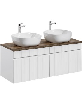 Závěsná skříňka Iconic s deskou a umyvadly 120 cm bílá/dub santa fe vintage