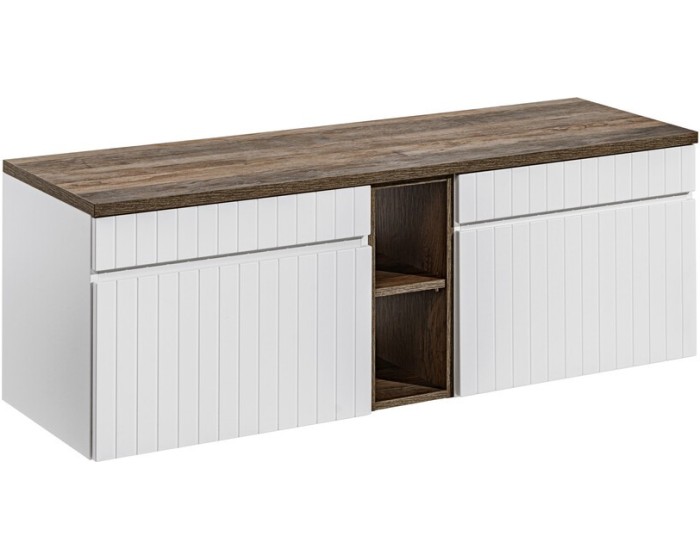 Závěsná skříňka Iconic s deskou 140 cm bílá/dub santa fe vintage