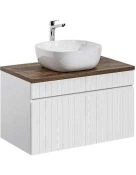 Závěsná skříňka Iconic s deskou a umyvadlem 80 cm bílá/dub santa fe vintage