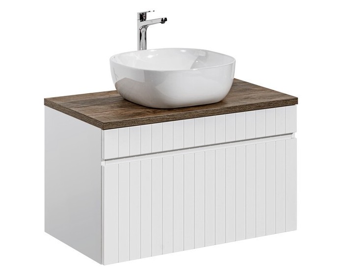 Závěsná skříňka Iconic s deskou a umyvadlem 80 cm bílá/dub santa fe vintage