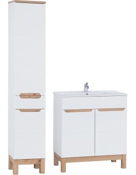 Koupelnová sestava Bali 80 cm se skříňkami a zápustným umyvadlem bílá/dub wotan