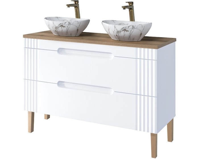 Koupelnová skříňka Fiji Pati s deskou a umyvadly 120 cm bílá/dub coast evoke