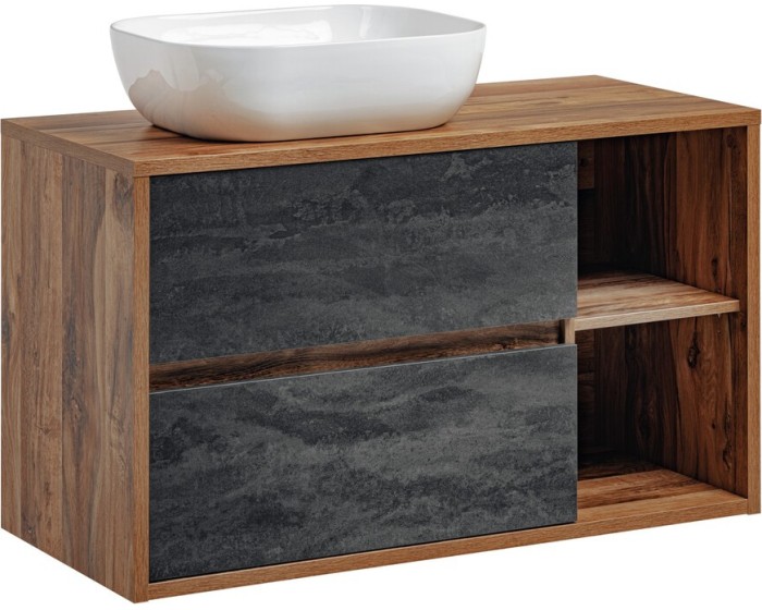 Závěsná skříňka Hampton Concrete s deskou a umyvadlem 100 cm tmavý beton/dub hunton