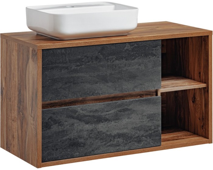 Závěsná skříňka Hampton Concrete Magic s deskou a umyvadlem 100 cm tmavý beton/dub hunton