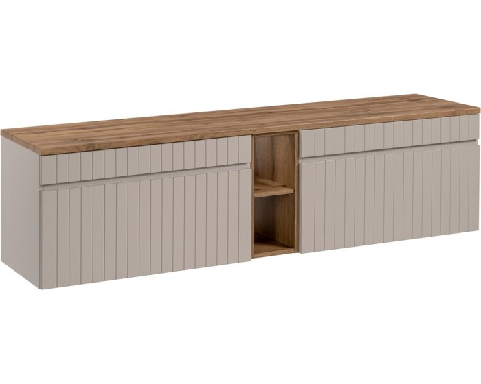 Závěsná skříňka pod umyvadlo Iconic s deskou 180 cm kašmír/dub coast evoke
