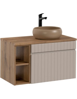 Závěsná skříňka Iconic II s deskou a umyvadlem 80 cm kašmír/dub coast evoke