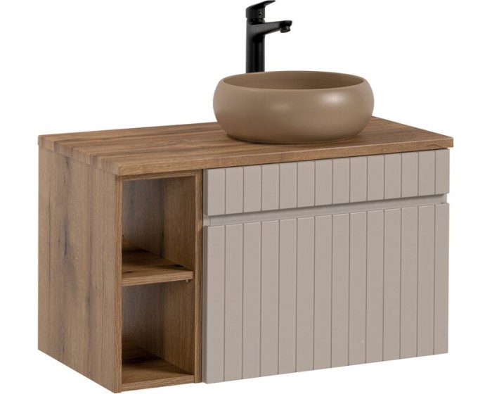 Závěsná skříňka Iconic II s deskou a umyvadlem 80 cm kašmír/dub coast evoke