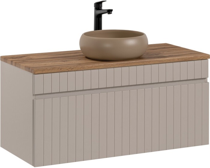 Závěsná skříňka Iconic Wiki s deskou a umyvadlem 100 cm kašmír/dub evoke
