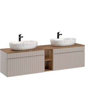 Závěsná skříňka Iconic Lili s deskou a umyvadlem 180 cm kašmírová/dub coast evoke