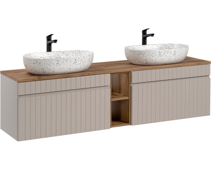 Závěsná skříňka Iconic Lili s deskou a umyvadlem 180 cm kašmírová/dub coast evoke