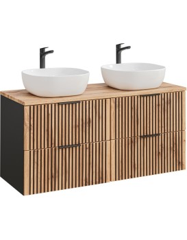 Závěsná skříňka Casad Smile s deskou a umyvadly 120 cm dub wotan/černá