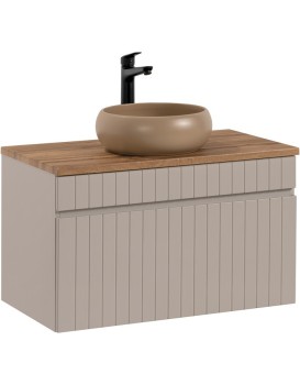 Závěsná skříňka Iconic I s deskou a umyvadlem 80 cm kašmír/dub coast evoke