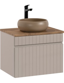 Závěsná skříňka Iconic Wiki s deskou a umyvadlem 60 cm kašmírová/dub coast evoke