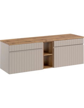 Závěsná skříňka pod umyvadlo Iconic s deskou 140 cm kašmír/dub coast evoke