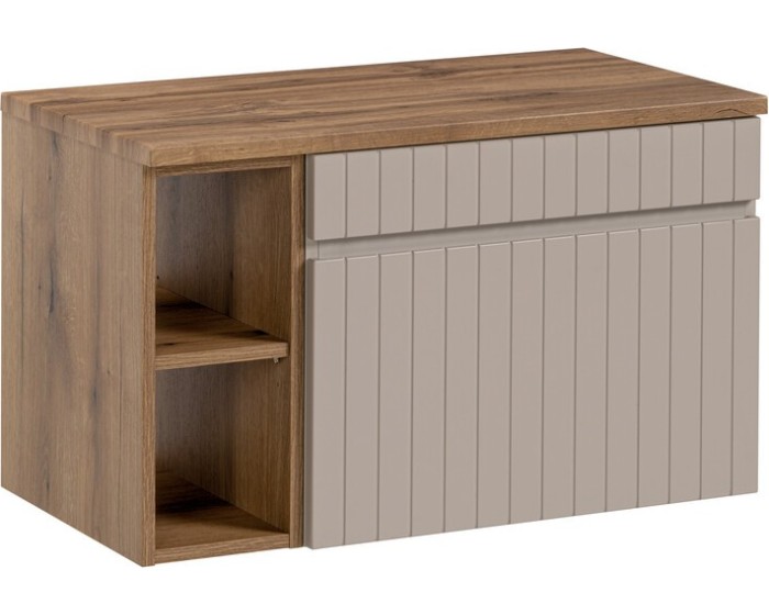 Závěsná skříňka pod umyvadlo Iconic s deskou 80 cm kašmír/dub coast evoke