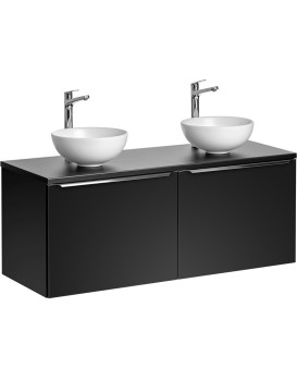 Závěsná skříňka SantaFe Domi s deskou a umyvadly 120 cm černá