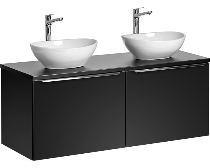 Závěsná skříňka SantaFe Lola s deskou a umyvadly 120 cm černá