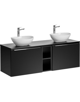Závěsná skříňka SantaFe Lola s deskou a umyvadly 140 cm černá