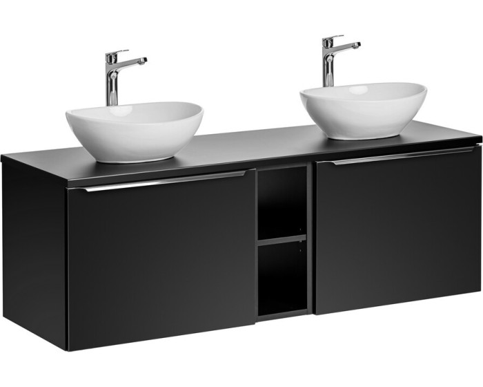 Závěsná skříňka SantaFe Lola s deskou a umyvadly 140 cm černá