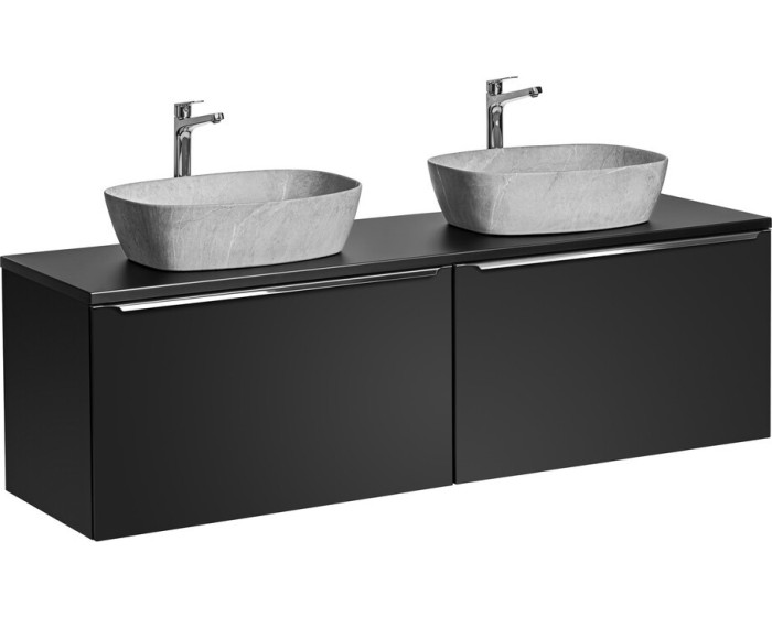 Závěsná skříňka SantaFe Mona s deskou a umyvadly 160 cm černá
